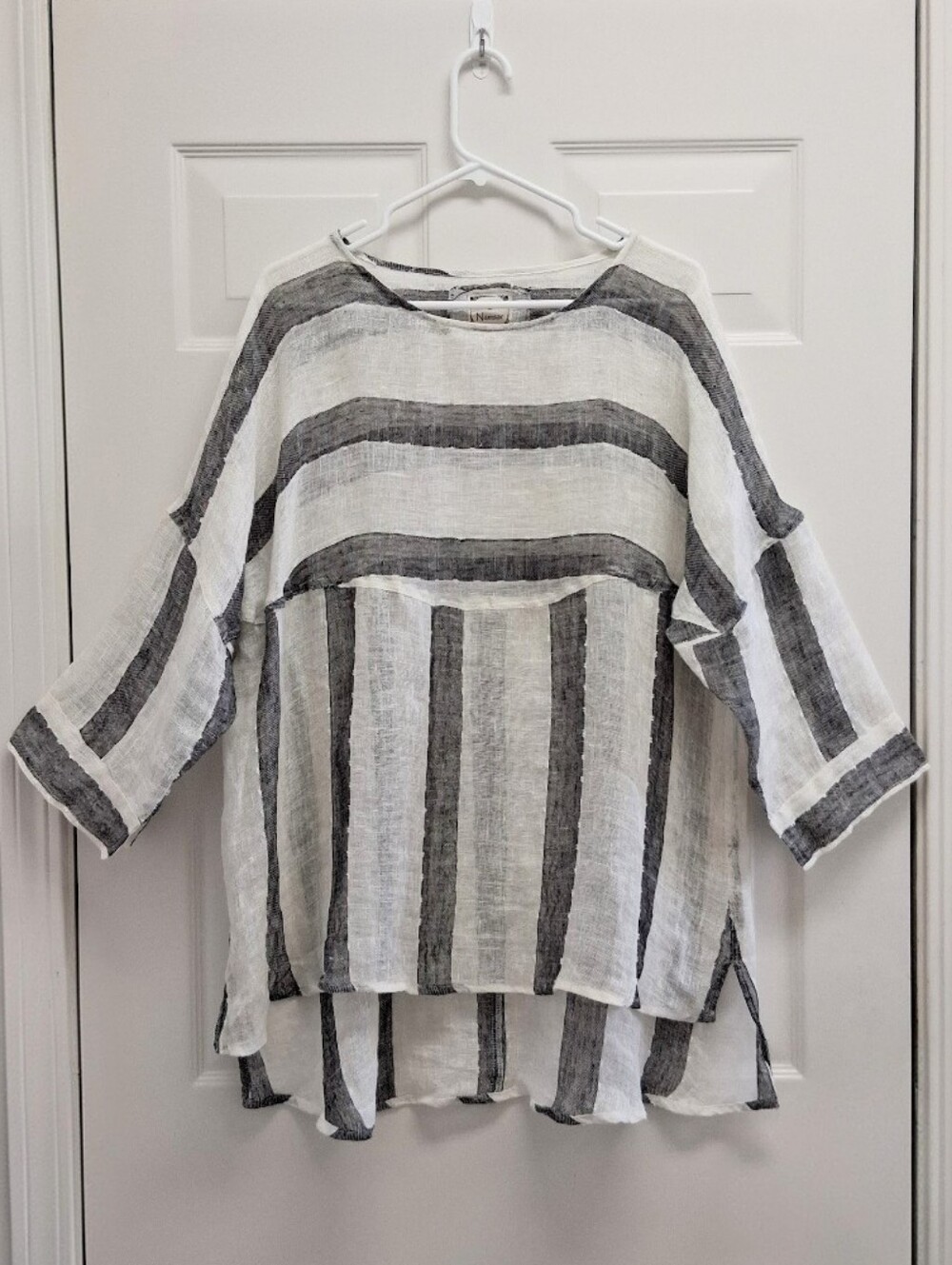 Namsar 100% Linen Gauze Tunic Top Stripes Oversized Boxy Boho Lagenlook L/XL
